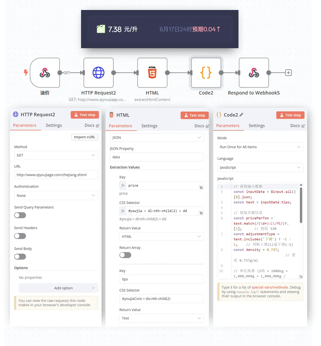 n8n实现油价数据抓取